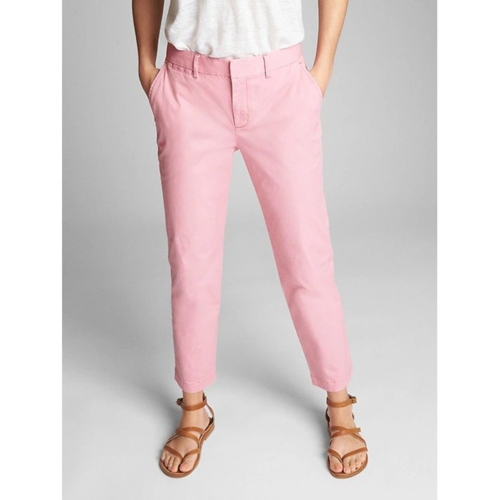 (CL) Gap Slim City Crop Pants 8 Pink Cotton Stretch Chino Ankle Trousers Womens